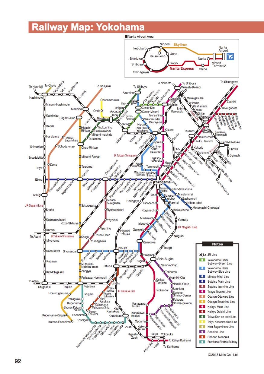 Yokohama železniškega zemljevid