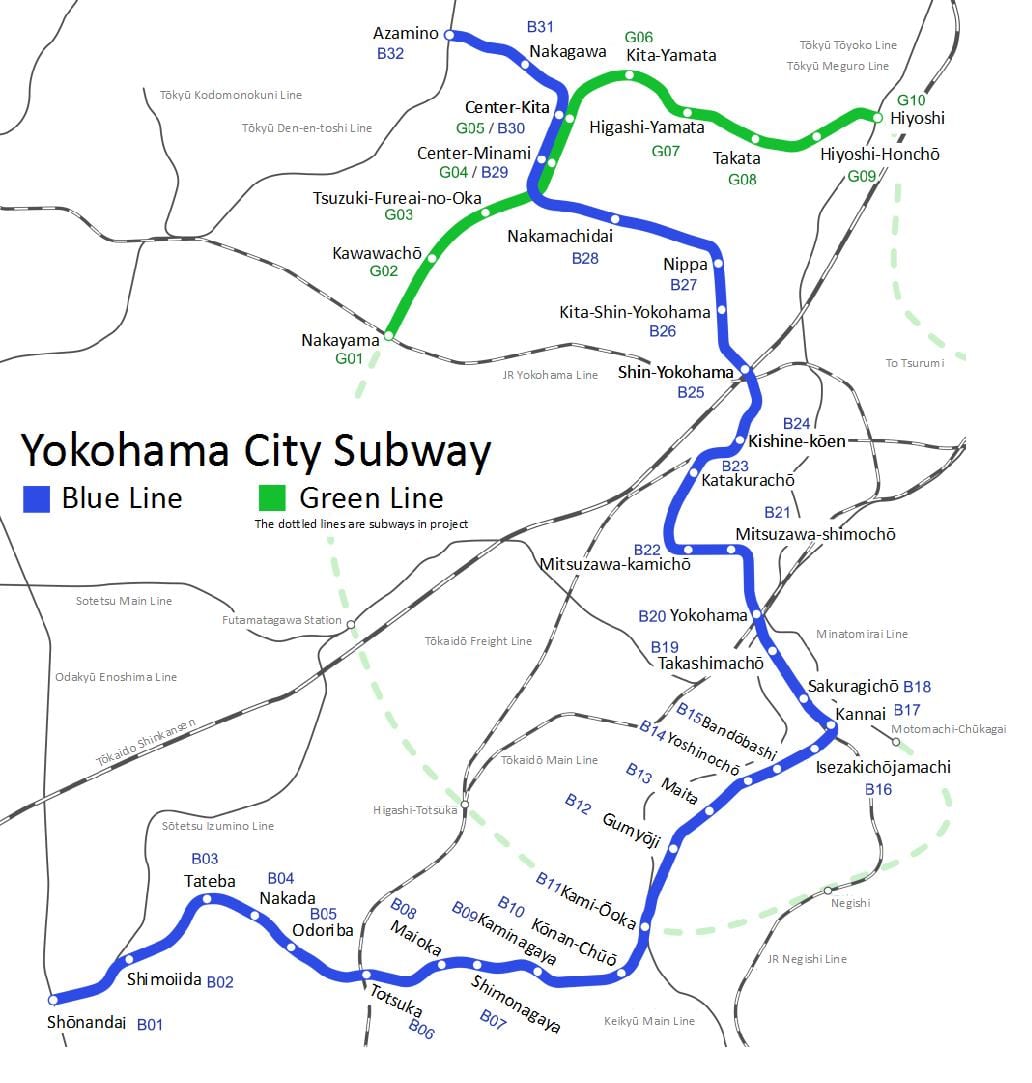 Yokohama metro zemljevid